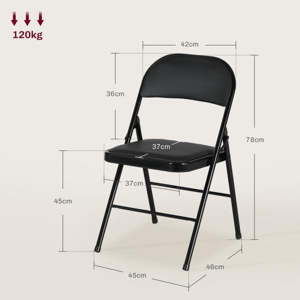 Conjunto de 2 Cadeiras Dobráveis com Encosto e Estrutura de Aço para Sala de Estar escritório Estúdio 45x46x78 cm Preto
