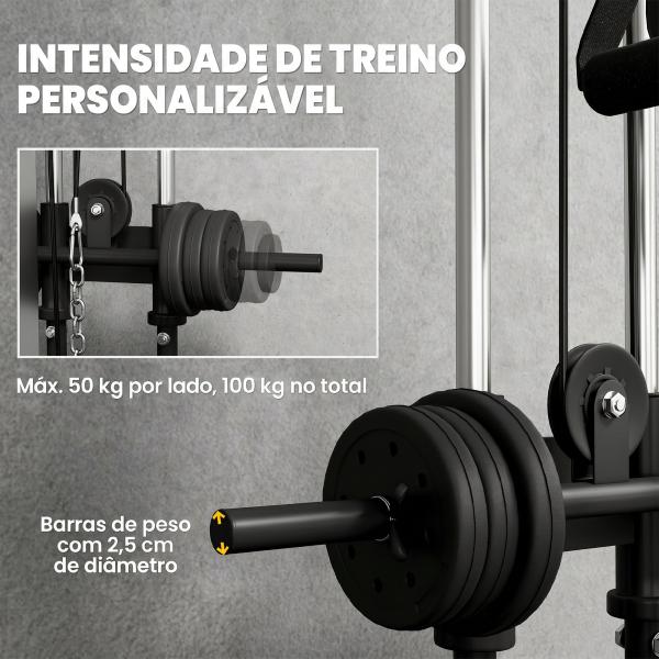 Máquina de Polias de Parede Ajustável em 15 Posições Multifunções para Ginásio e Casa 62x60x200 cm Preto