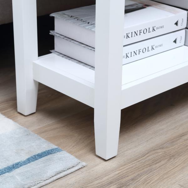 Mesa de Apoio com Tampa Abatível Prateleira de Armazenamento e Orifício para Cabos Oculto 60,5x32,5x70cm Branco