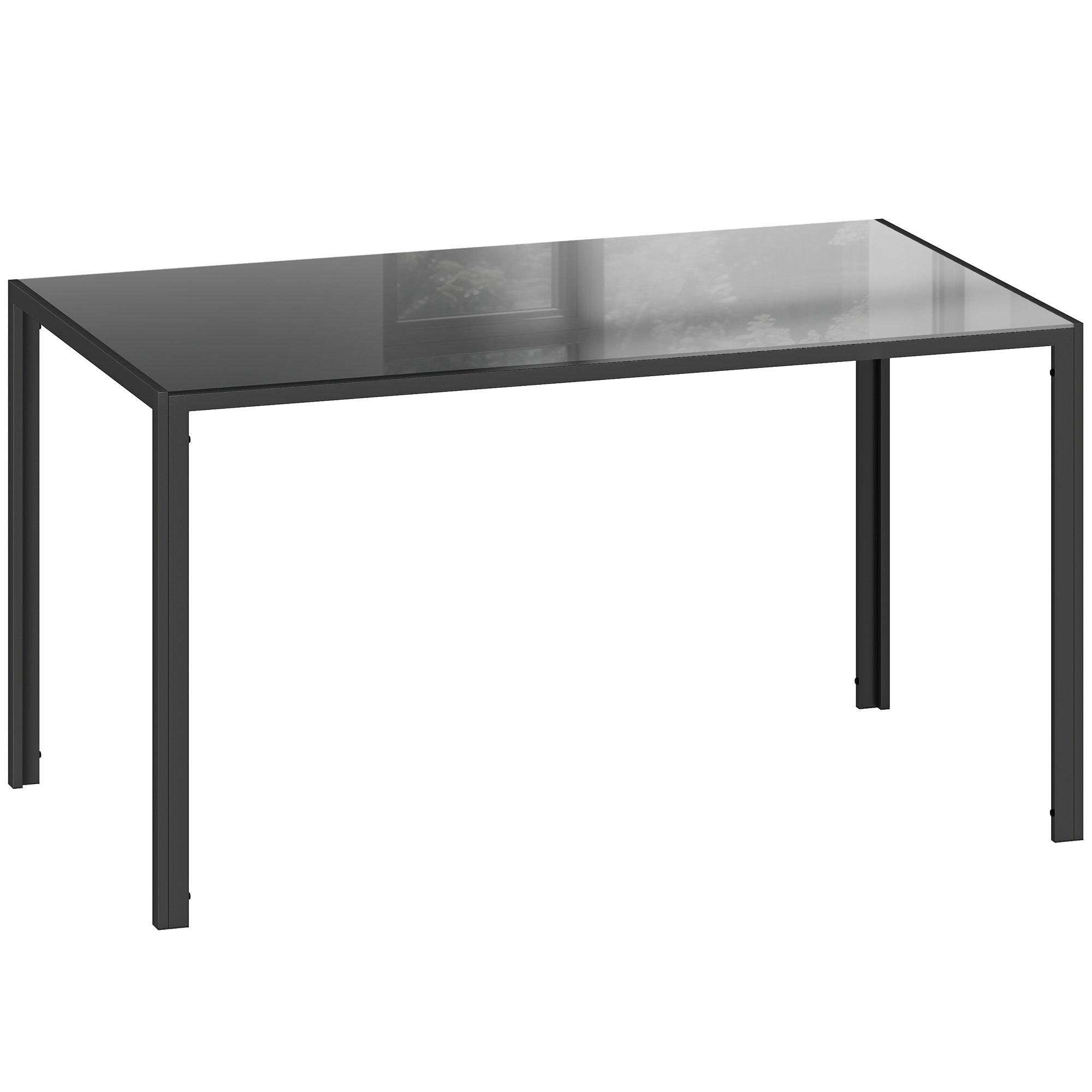 Mesa de Refeição de Vidro Mesa Retangular para 6 Pessoas com Pés de Metal 140x80x75 cm Preto