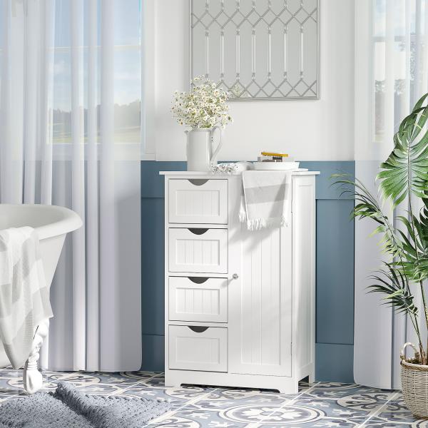 Armário Casa de Banho Móvel Auxiliar Organizador Moderno de Madeira com 1 Armário e Gavetas 56x30x83 cm Branco