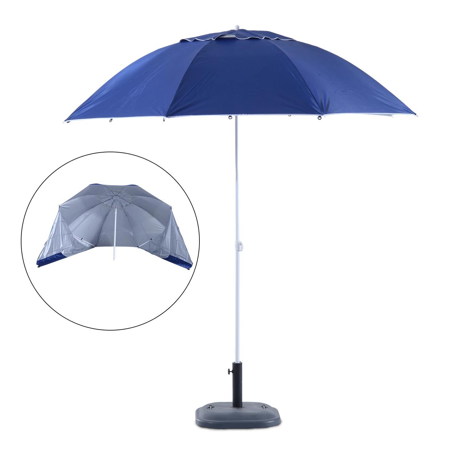 Chapéu de Sol de Praia com Painéis Laterais Tipo Tenda Chapéu de Sol para Praia com Proteção UV50 Φ210x222cm Azul