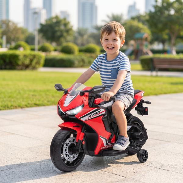 Mota Elétrica com Licença HONDA para Crianças de 3 - 5 Anos Mota a Bateria 6V com Farol Buzina Música 90x44x52cm Vermelho