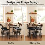 Conjunto de Mesa Alta de Bar com 4 Bancos, Assentos em PU com Encosto e Apoio para os Pés, Castanho