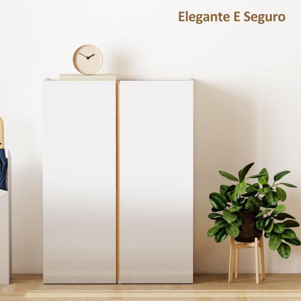 Sapateira de 6 Níveis com 2 Portas em Branco Brilhante com Fechamento Suave e Prateleiras Ajustáveis 70x33,5x95 cm Branco