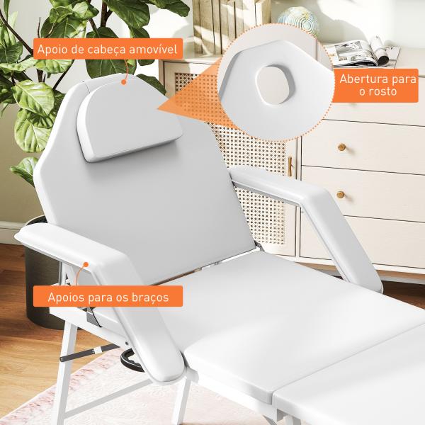 Marquesa de Massagem Dobrável Portátil de 3 Secções com Encosto Ajustável Apoio de Cabeça e Braços 182x82x68 cm Branco