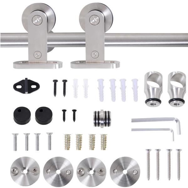 Ferragens para Porta Corredeira Kit de Acessórios para Porta Corredeira com Trilho de Aço Inoxidável Ø2,5x200cm Prata