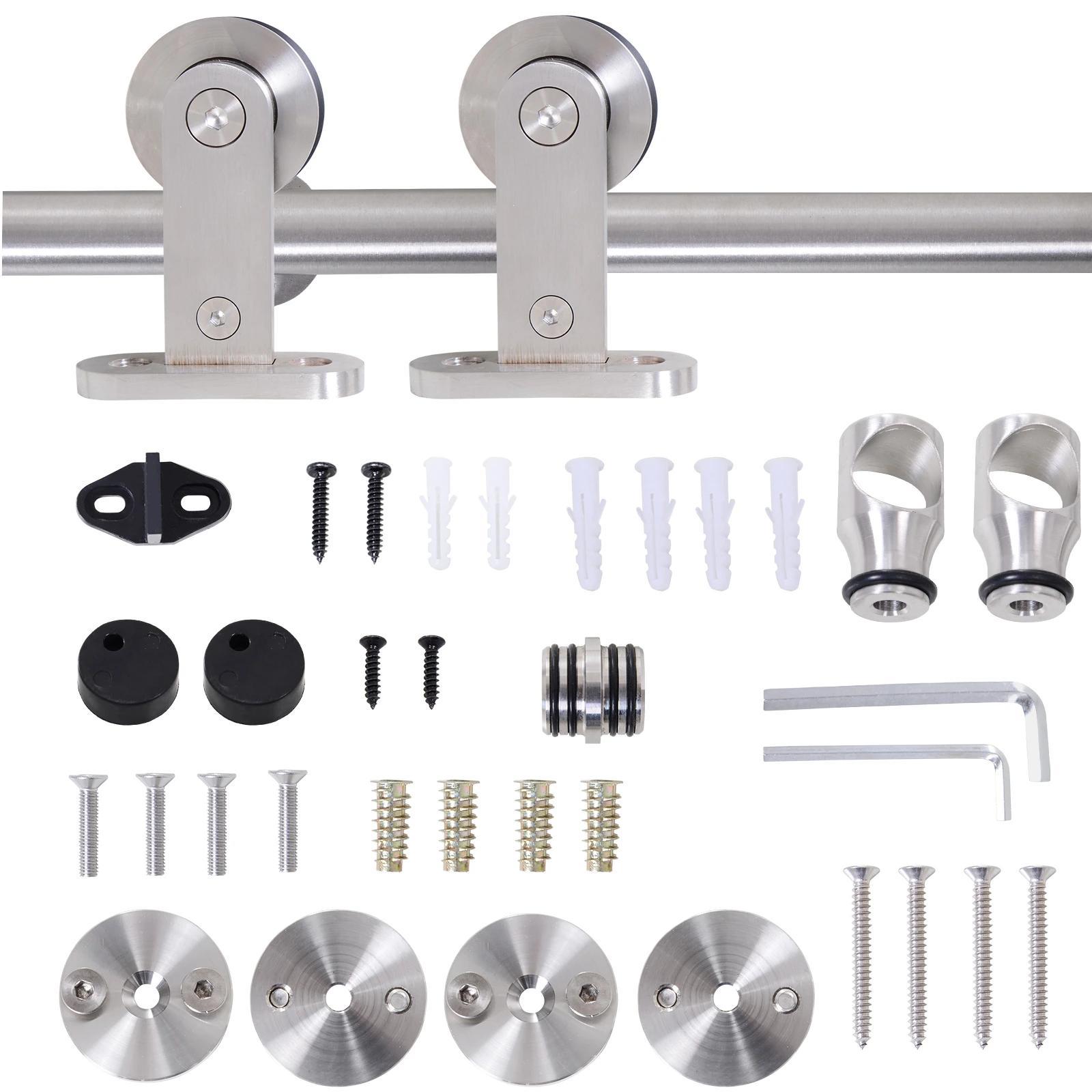 Ferragens para Porta Corredeira Kit de Acessórios para Porta Corredeira com Trilho de Aço Inoxidável Ø2,5x200cm Prata