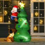 Árvore de Natal insuflável 180 cm com luzes LED, Pai Natal e cão, para interior e exterior, multicolor