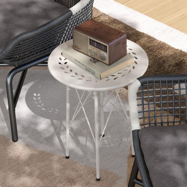 Mesa de Jardim Redonda Mesa de Varanda Ø40x50 cm com Pés Ajustáveis e Estrutura em Forma de X para Exterior e Interior Branco