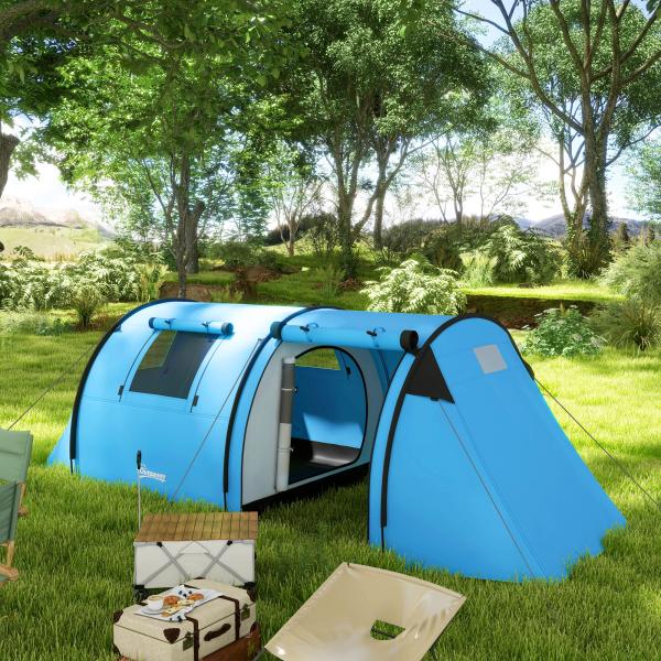 Tenda de Campismo para 3 Pessoas com Janelas Gancho Saco de Transporte Impermeável 3000 mm 470x220x150 cm Azul Claro