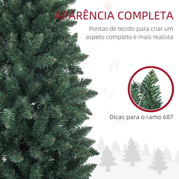 Árvore de Natal Tipo Lápis 210 cm com Base Dobrável e 687 Ramos para Escritório Verde