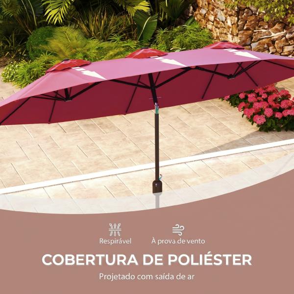 Chapéu de Sol Duplo Chapéu de Sol de Jardim com Inclinação de 45° Manivela Estrutura de Aço 295x152x222 cm Vermelho