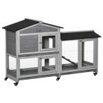 Casota para Coelhos Exterior 157,4x53x99,5 cm Gaiola Grande com Rodas, Telhado Asfáltico, Tabuleiros Removíveis e Rampa Cinzento