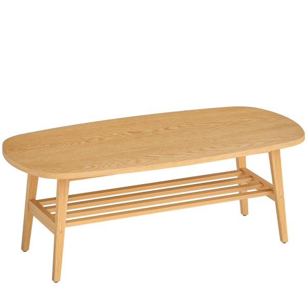 Mesa de Centro de 2 Níveis Moderna com Prateleira Aberta Inferior e Pernas de Madeira de Borracha 120x60x42 cm Madeira