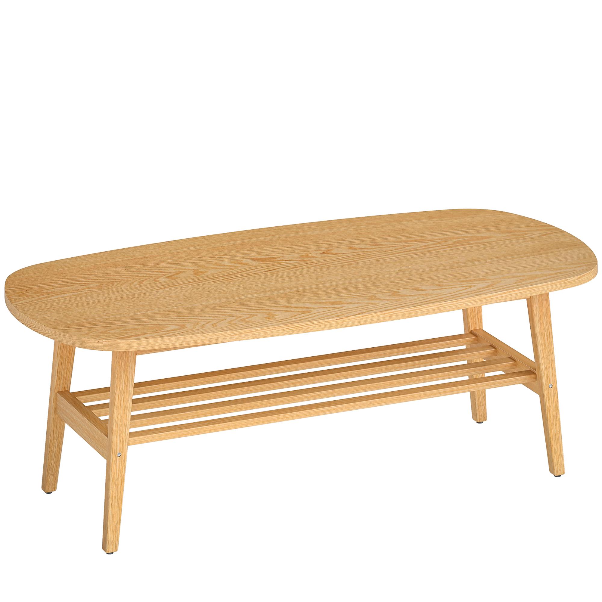 Mesa de Centro de 2 Níveis Moderna com Prateleira Aberta Inferior e Pernas de Madeira de Borracha 120x60x42 cm Madeira