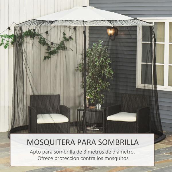 Rede Mosquiteira para Chapéus de Sol de Jardim Ø3m Cobertura de Rede de Chapéu de Sol com Zíper e Tubo Enchido com Água para Terraço Balcão Exterior Preto