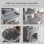 Árvore Arranhador para Gatos com Plataforma Caverna Rede postes de Juta Corda e Bola Suspensa 48x48x120 cm Cinza