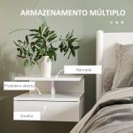 Conjunto de 2 Mesas de Cabeceira Flutuante com 1 Gaveta e Prateleira Aberta Montado na Parede 35x32x22,5 cm Branco