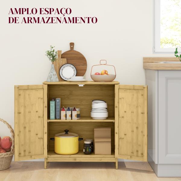 Aparador de Bambu de 2 Portas Aparador Boémio com 2 Prateleiras para Cozinha Entrada 60x27x67,5 cm Madeira