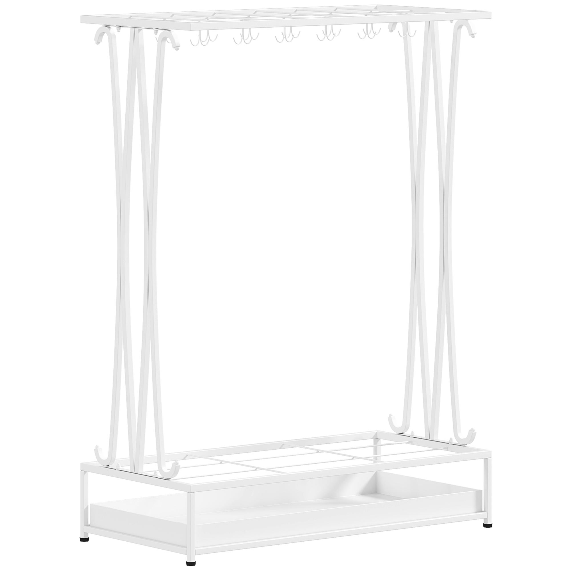 Suporte para Guarda - Chuva Moderno Retangular com 24 Ganchos 21 Espaços e Bandeja Recolhedora de Gotas 50x24x68 cm Branco