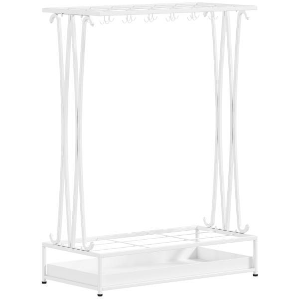 Suporte para Guarda - Chuva Moderno Retangular com 24 Ganchos 21 Espaços e Bandeja Recolhedora de Gotas 50x24x68 cm Branco
