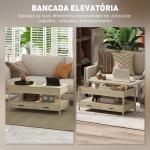 Mesa de Centro com Bancada Elevável Espaço Oculto de Armazenamento Gavetas e Prateleira Aberta 100x50x48 - 62 cm Carvalho