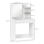 Toucador de Maquilhagem com Espelho Mesa de Maquilhagem com Gaveta e Prateleiras Abertas 75x40x137 cm Branco