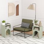 Mesa de Cabeceira Estreita com 2 Compartimentos Abertos e Design em Arco 40x30x60 cm Verde - Claro