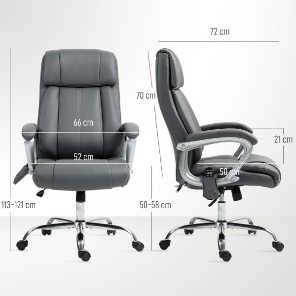 Cadeira de Escritório com Massagem Altura Ajustável Função de Aquecimento e Função de Inclinação 66x72x113 - 121 cm Cinzento Escuro