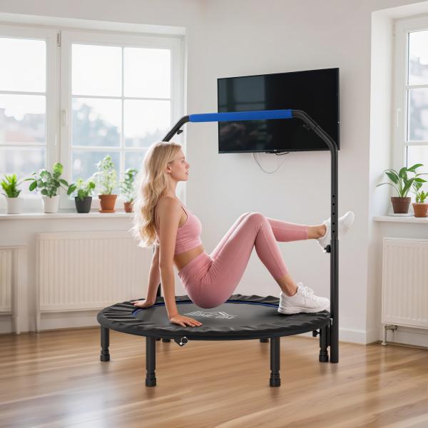 Trampolim Fitness Ø114 Trampolim Dobrável com Pega Ajustável em 4 Níveis Estrutura de Aço Azul