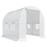 Estufa Tipo Túnel 245x200x200cm com Portas Enroláveis e 4 Janelas Cobertura de PE Estrutura de Metal Branco