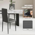 Conjunto de 6 Cadeiras de Sala de Jantar Estofadas em Linho e Pés de Metal para Cozinha Carga Máxima 120kg 41x50x97 cm Cinza