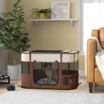 Parque Dobrável Portátil para Cães e Gatos, Cachorros, Coelhos e Porquinhos - da - Índia, Tecido Oxford, 84x64x53 cm, Castanho