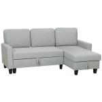 Sofá - Cama Chaise Longue de 3 Lugares Chaise Longue Reversível Ambos Lados com Armazenamento com Capas Removíveis 197x129x85 cm Cinza