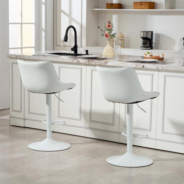Conjunto de 2 Bancos de Bar Bancos Altos de Cozinha Giratórios com Altura Ajustável e Couro Sintético 47,5x54x92 - 110 cm Branco
