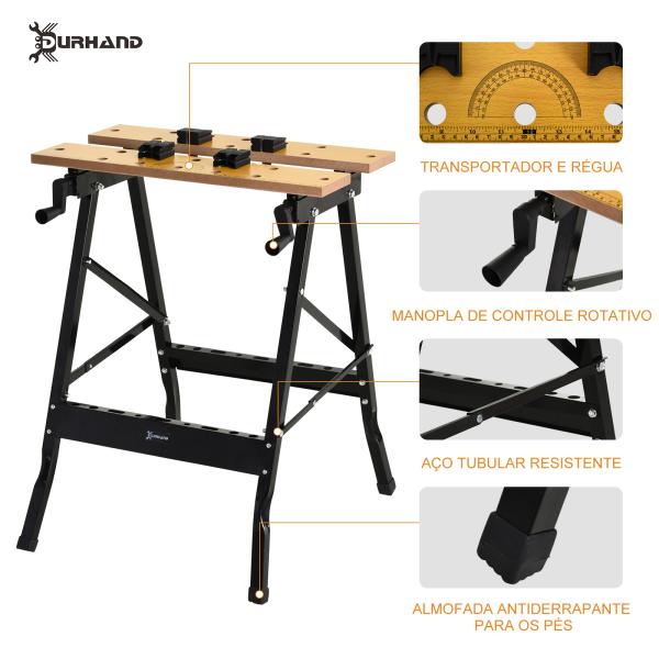 Bancada de trabalho dobrável com braçadeiras Uso Doméstico Ferro MDF 70 kg 56x62x75 cm