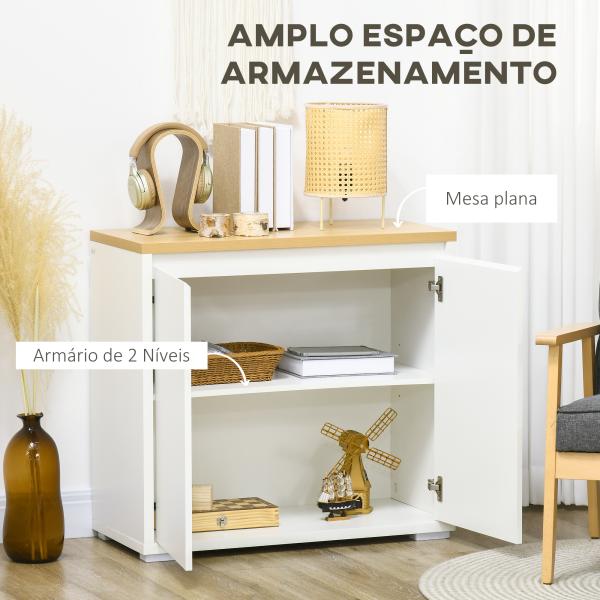 Aparador de Sala de Estar Armário de Armazenamento com 2 Portas e Prateleira Ajustável 80x37x75 cm Branco e Madeira