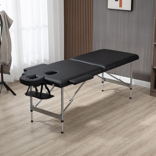 Marquesa de Massagem Dobrável com Altura Regulável em 7 Níveis, Apoio de Cabeça e Braços, 185x70x58 - 82 cm, Preto