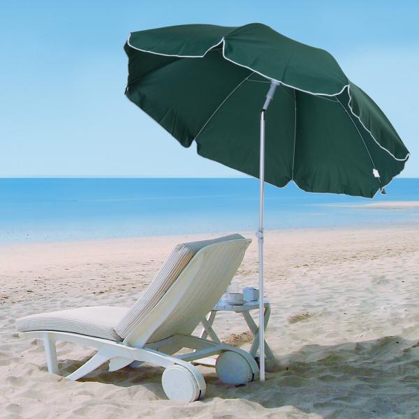 Guarda - sol de praia Ø200 cm de diâmetro Telhado Inclinado Poste Destacável e pico inferior Verde