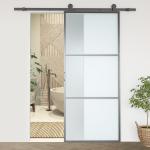 Ferragem para Porta de Correr Kit de Acessórios para Porta Corredeira com 2 Trilhos de Aço de Carbono 200x40x0,6cm Preto