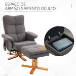 Poltrona Relax Reclinável com Apoio de Pés, 10 Pontos de Massagem, Giratória, Comando à Distância, Bolso Lateral, Cinzento