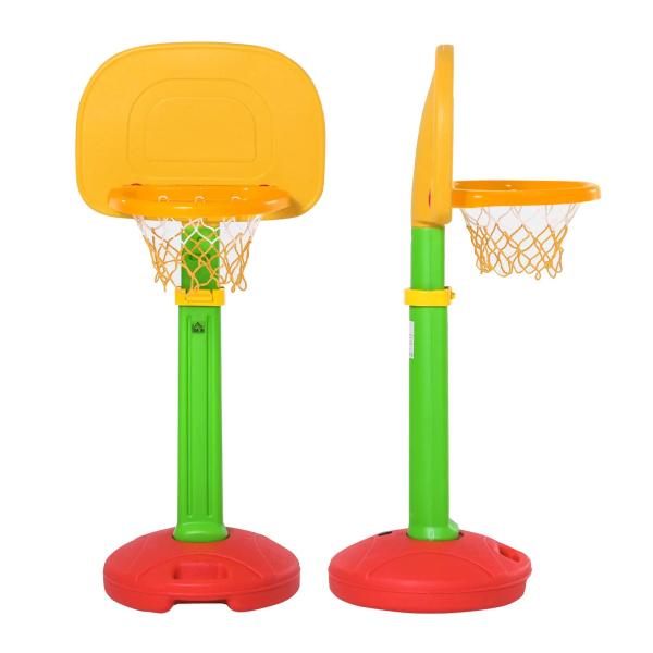 Tabela de Basquetebol Infantil para Crianças acima de 3 anos Altura Ajustável 2 Bolas e Inflador 52,5x44x120 - 160cm Amarelo Verde Vermelho