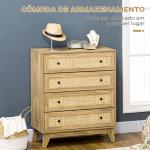 Cómoda com 4 Gavetas Cómoda de Madeira com Gavetas de Vime e Pés Elevados 80x35x95cm Madeira