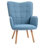 Poltrona de Sala de Estar Moderna Poltrona com Encosto Alto Apoio para os Braços Tecido de Linho e Pés de Madeira de Faia para Sala de Jantar Cozinha 71x76x101cm Azul