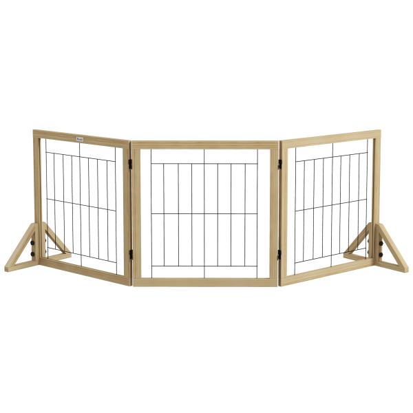 Barreira para Cães de Madeira Dobrável com 3 Painéis e Pés de Apoio Triangulares 210x44x70 cm Madeira