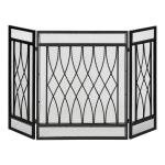 Frente de Lareira Dobrável Frente para Lareira com 3 Painéis com Dobradiças e Estrutura de Metal Decorativa 126x3x80cm Preto