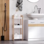 Móvel Auxiliar de banheiro com 3 Prateleiras Organizadoras de Bambu 27,5x20,8x74 cm Cor Branco e Natural