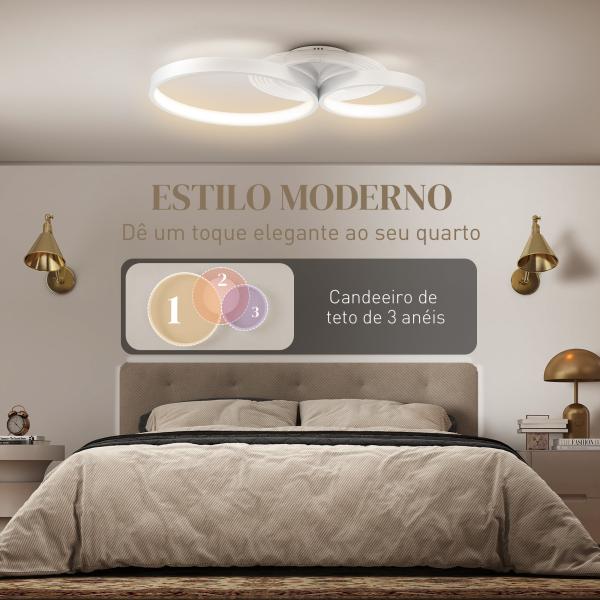 Candeeiro de Teto LED 40W Candeeiro Moderno com Iluminação LED 3000K/4000K/6500K 59x38x7,4 cm Branco