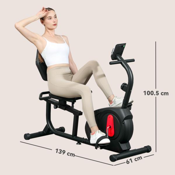 Bicicleta Estática Silenciosa de 8 Níveis de Resistência Magnética com Assento Ajustável Ecrã LCD 103 - 139x61x100,5 cm Preto